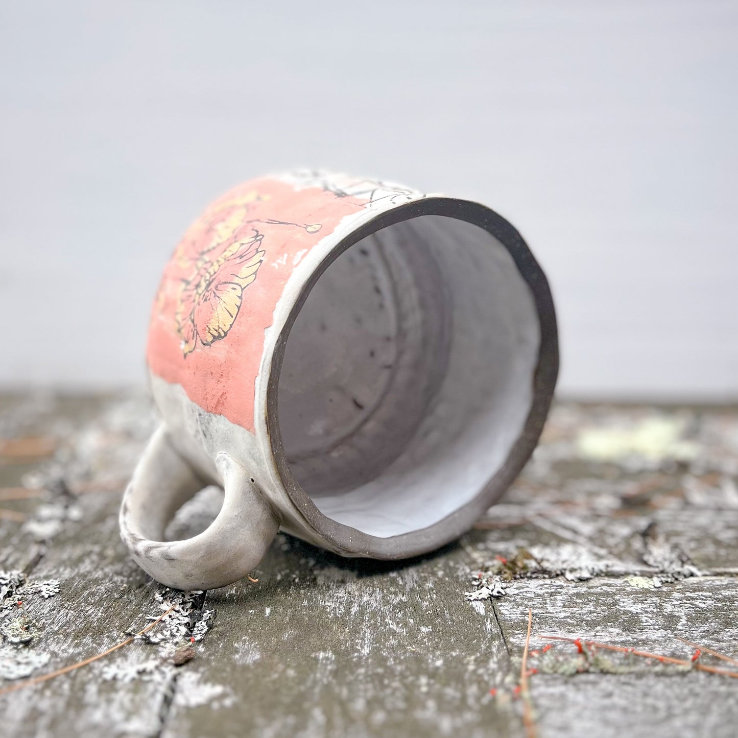 Handbuilt Mug - poppies with graffiti
