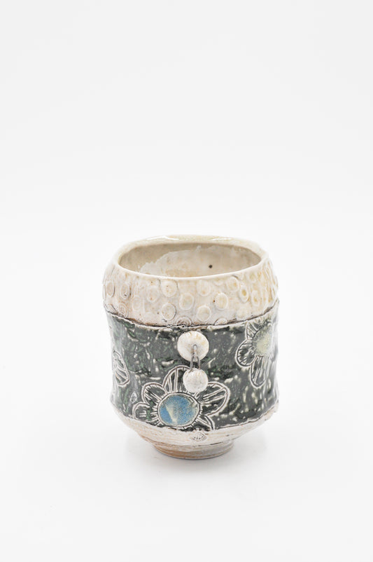 Wood & Salt Cup - Green Flowers