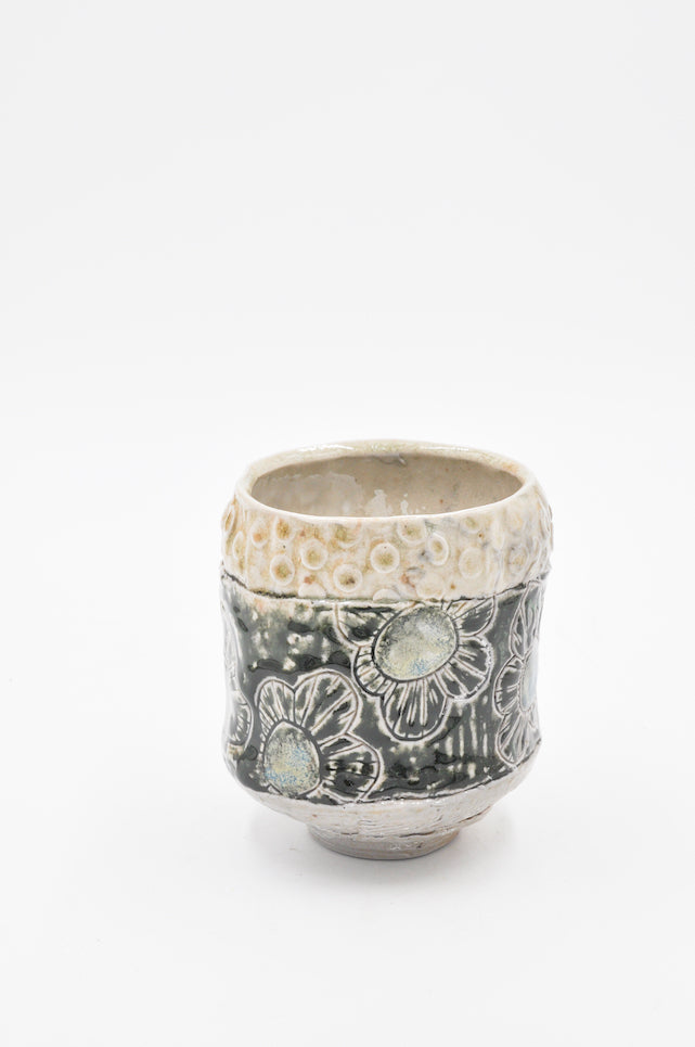 Wood & Salt Cup - Green Flowers