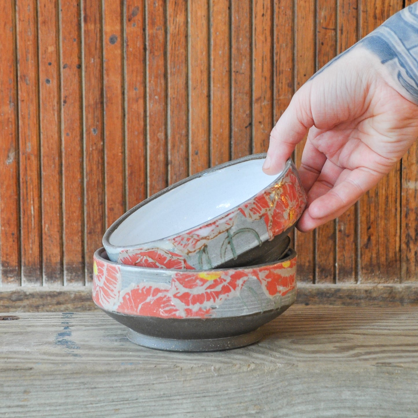2 Bowls - Red Poppies