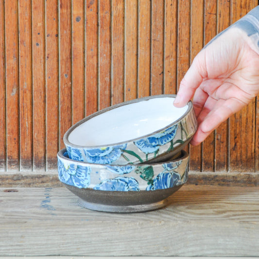 2 Bowls - Blue Poppies