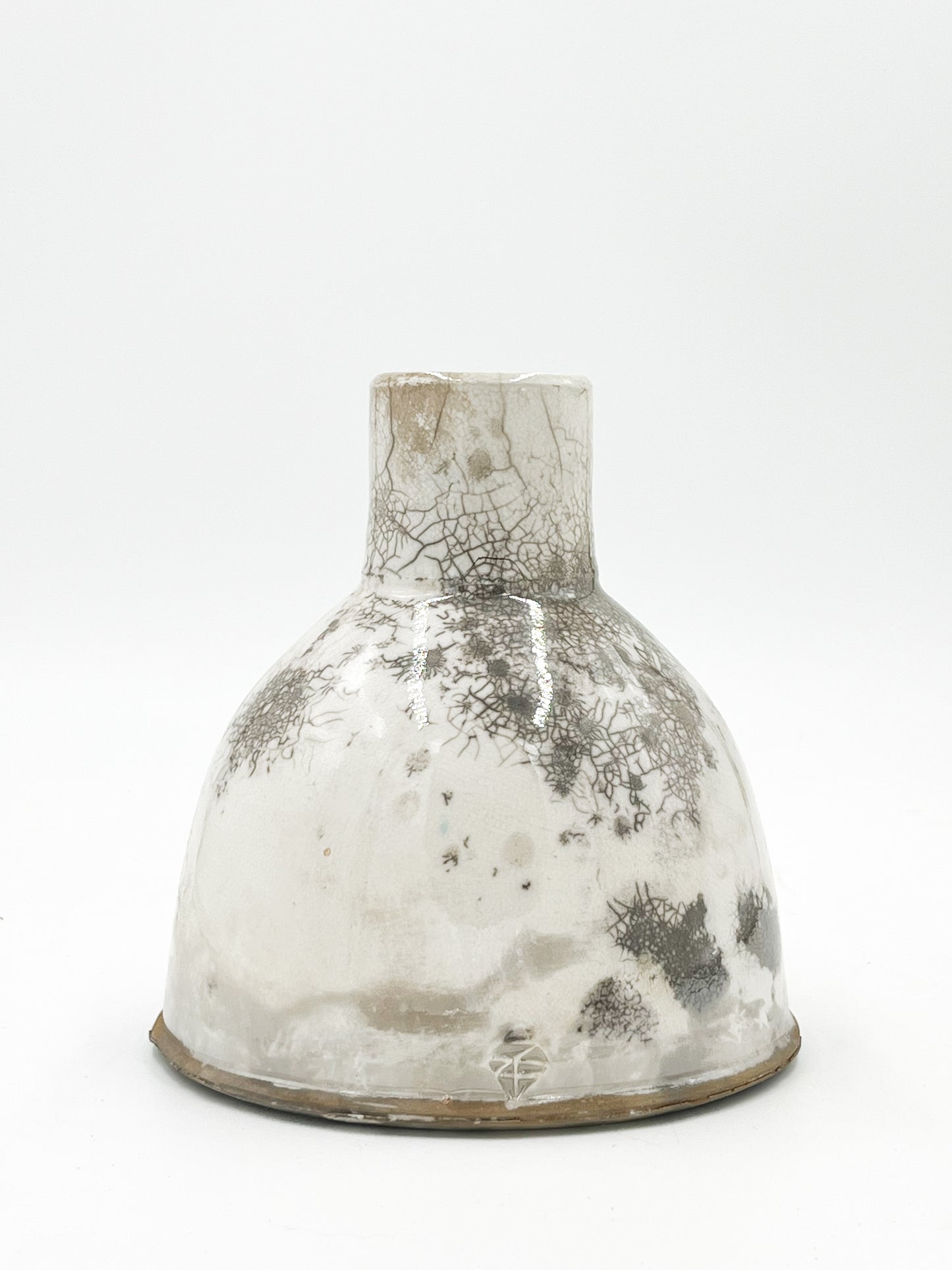 Raku Fired Vase - White Crackle