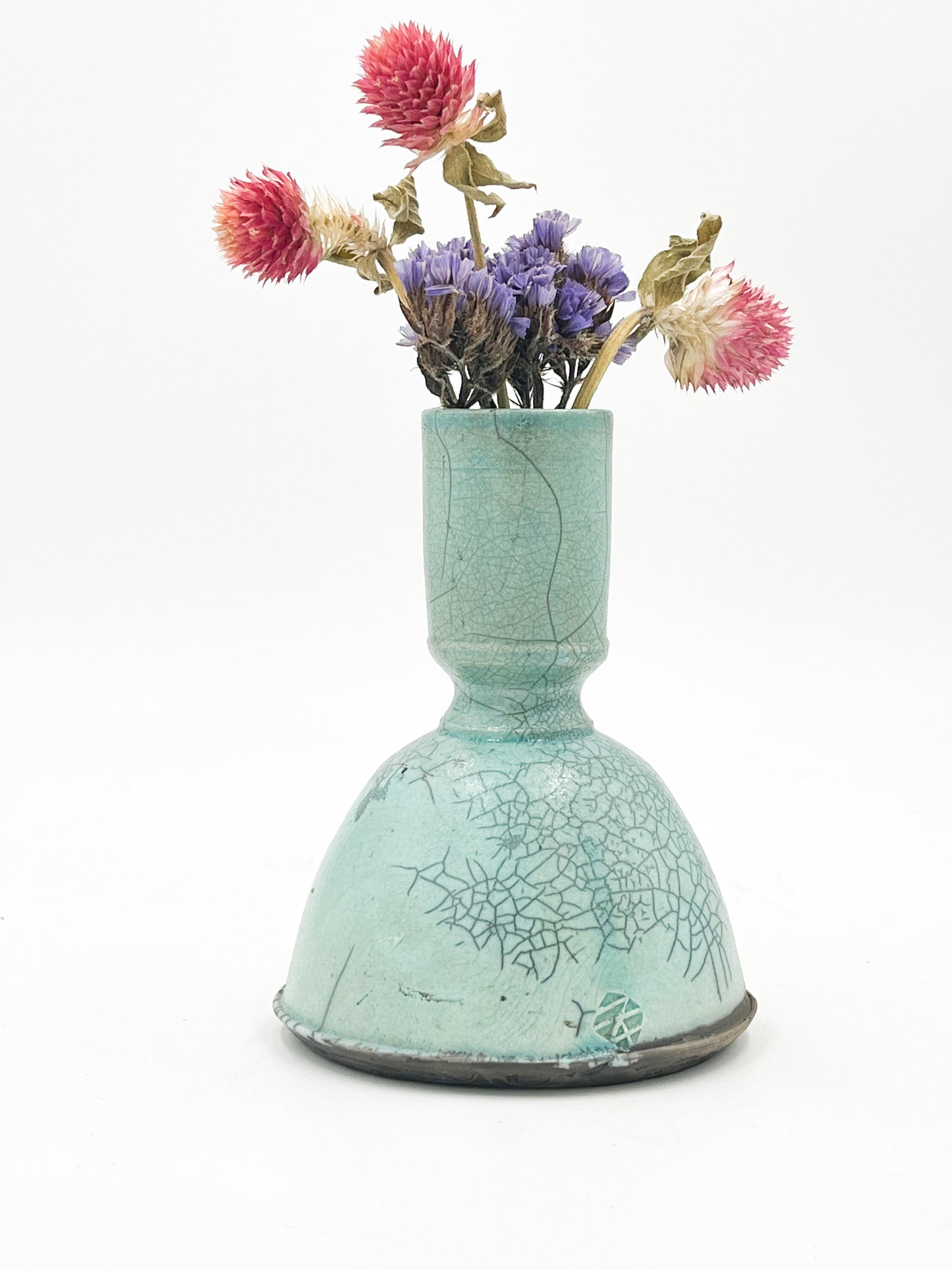 Raku Fired Vase - Jade Crackle