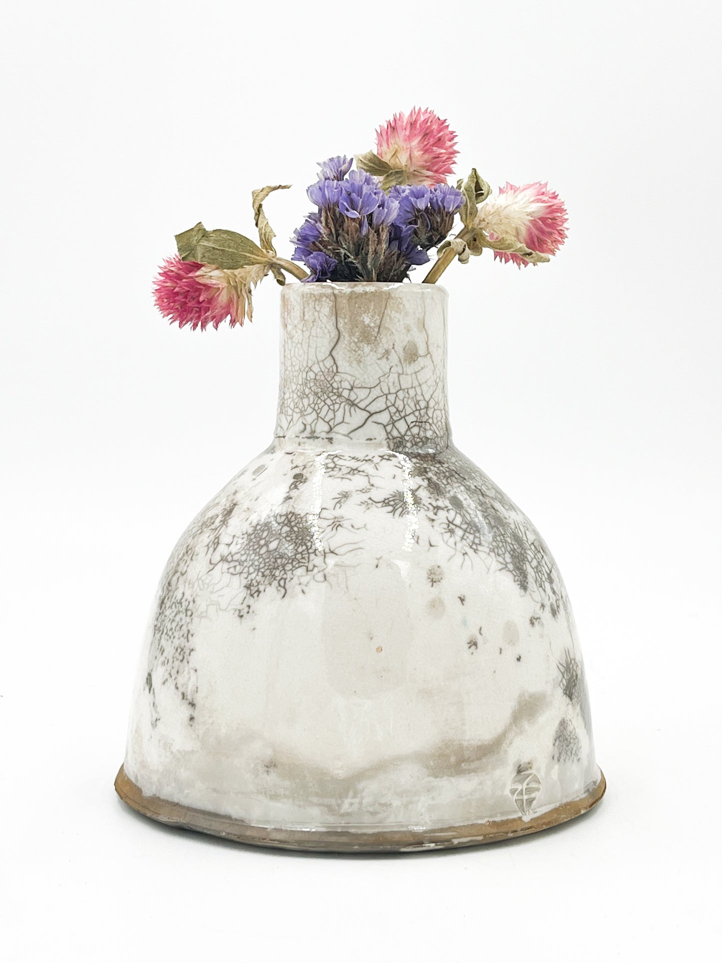 Raku Fired Vase - White Crackle