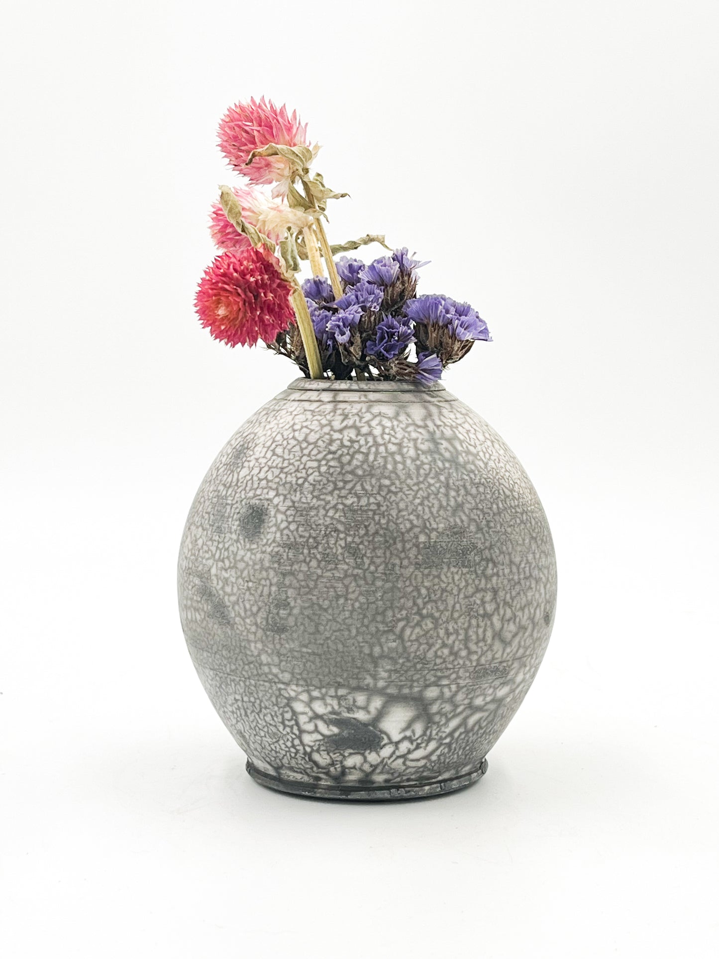 Raku Fired Vase - Round Naked Raku