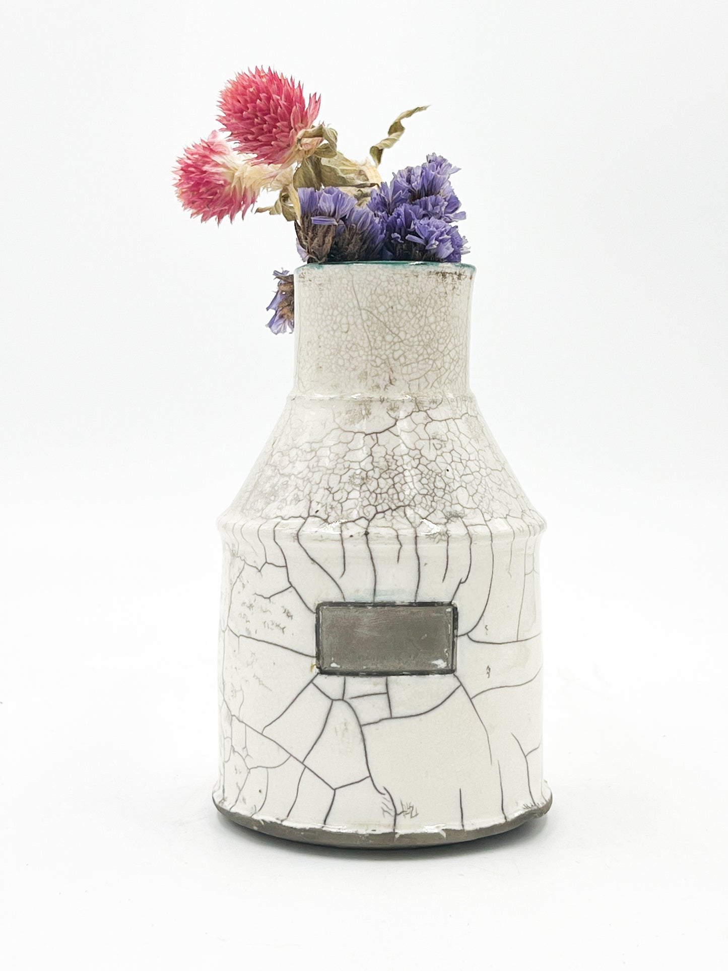 Raku Fired Vase - White Crackle