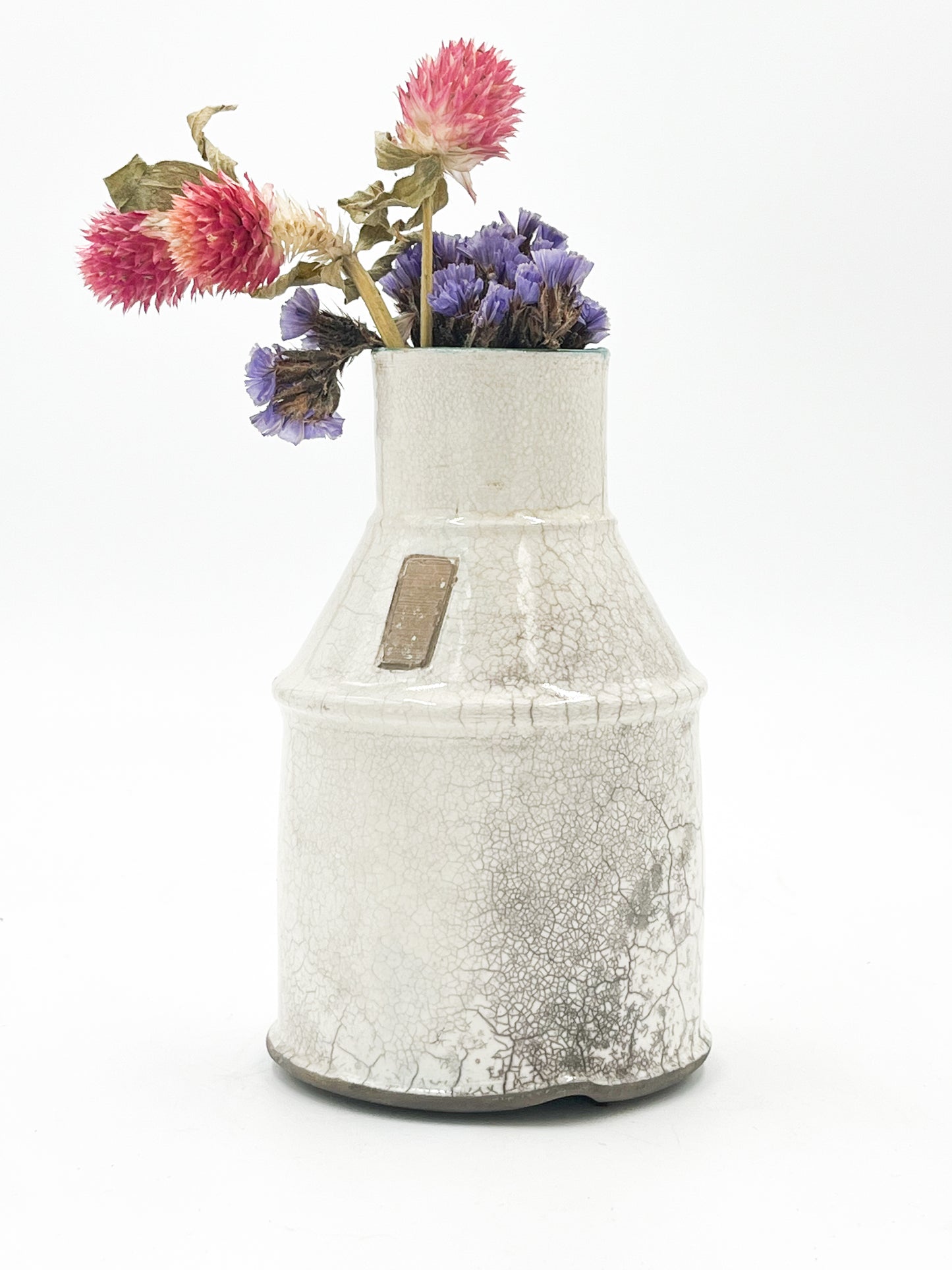 Raku Fired Vase - White Crackle