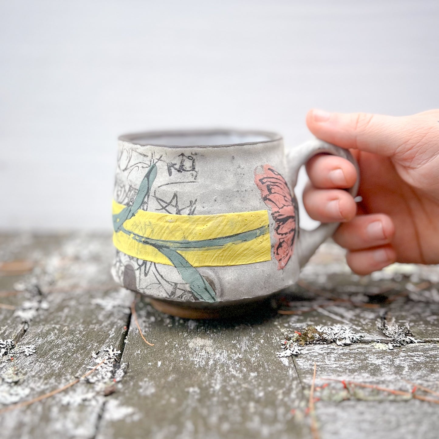 Handbuilt Mug - poppies & coneflower