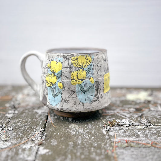 Handbuilt Mug - poppies & coneflower